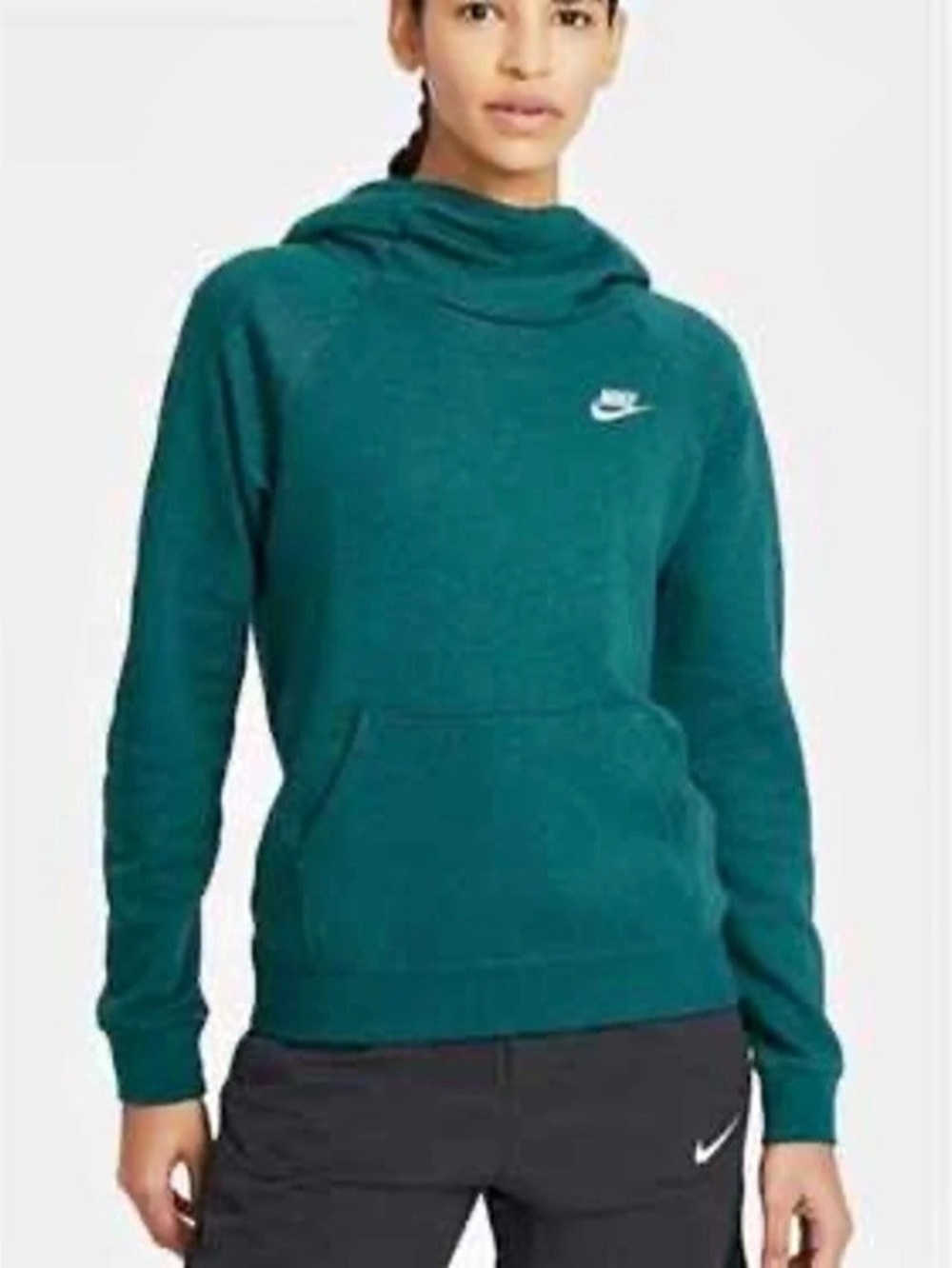 Nike Sportswear Essential Funnel-Neck Fleece Pullover Hoodie Green Medium